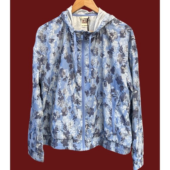NWT Avalanche Blue Gardenia Dreams Floral Hooded Windbreaker Jacket XL Outdoor - Picture 1 of 8